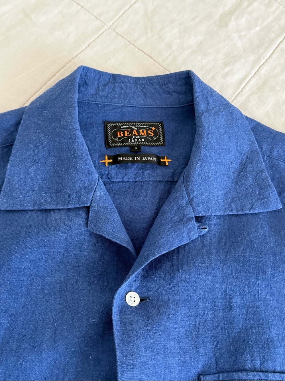 Men's beams plus blue Linen Shirt small fits very large